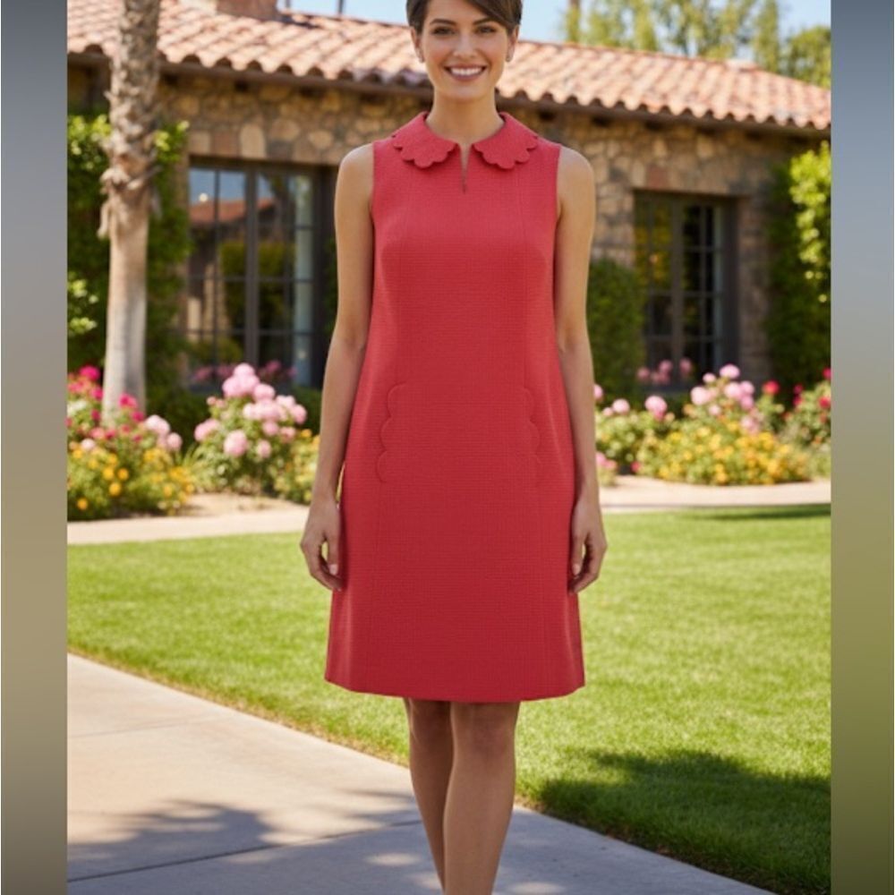 Sara Campbell Cotton Blend Scalloped Sleeveless Dress In Coral Size 8